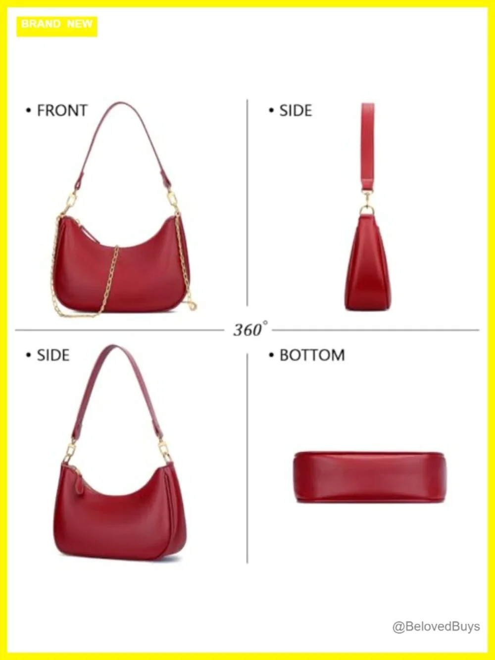 PU Leather Hobo Shoulder Bag with Chain Strap - Cute Retro Handbag